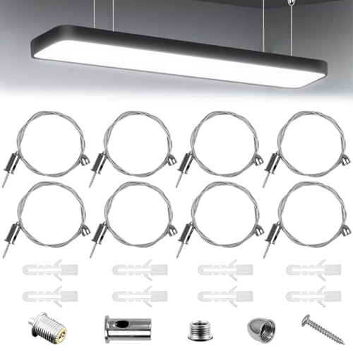 8 pcs Cable de Suspensión de Luz Trenzado, Acero Ajustable 1.5 mm X 1.5 m | Incluye Accesorios de Montaje, Soporta Paneles Led, Cuadros y Lámparas Colgantes Con Instalación Firme y Ordenada