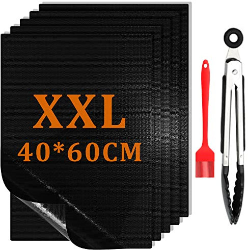 Set di 5 tappetini per barbecue a gas, 40 x 60 cm, antiaderenti, in teflon, per barbecue a gas, per barbecue a carbonella (40 x 60 cm x 5 P)