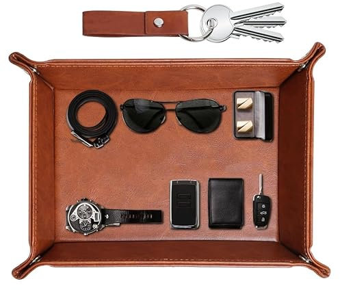 Euakee Vassoio Organizer in Pelle, Svuotatasche con Portachiavi, Organizer per Cassetti Scrivania da Ufficio Vassoio Portaoggetti PU Tray per Gioielli, Telecomando, Chiavi, Telefono, Portafoglio
