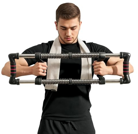 SPORTNOW Chest Expander, Arm Chest Exerciser with 10-50kg Adjustable Spring Resistance, for Home Gym, Office, Travel Workout
