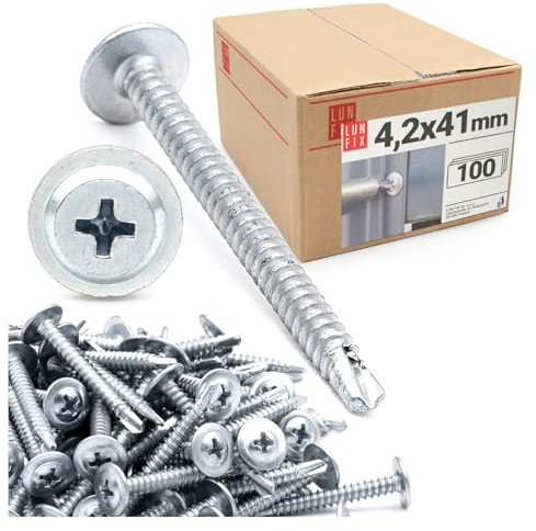 Vis autoforeuse métal 4,2x40 mm 100pcs, fixations autoperceuse cruciforme tête bombée large, auto-perçante zinguée, vis autotaraudeuse acier, visserie pour tôle et acier, bricolage construction