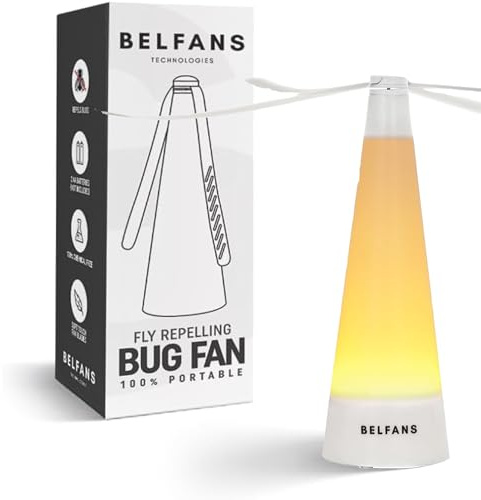 Belfans LED Fly Fans for Tables – USB Rechargeable Food Fans with Built-in Anti-Bug Light & Holographic Blades – Silent, Portable Spinner to Keep Flies Away from Food for Outdoor Dining & Picnics
