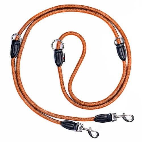 elevenants® Verstellbare Hundeleine 3 Meter | Robuste Nylon Umhängeleine für mittelgroße bis große Hunde | Führleine mit 200kg Zugkraft | Doppelleine mit 2 Karabiner | Multifunktionsleine - Orange