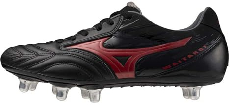 Mizuno Waitangi - Stivali da Rugby da Uomo con Tomaia in Pelle, Nero e Rosso, 46 EU