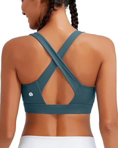 RUNNING GIRL High Impact Sports Bras for Women, High Support Strappy Sports Bra with Sewn in Pads