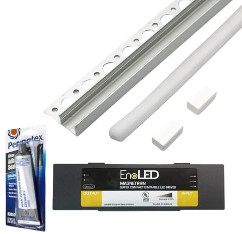 Wired4Signs Nicho Series White LED Tile Edge Light Strip Kit 24V DC Warm White 3000K Waterproof Silicone Profile Dimmable for Bathroom Shower Accent Lighting (2m (78)) LED KIT + Driver