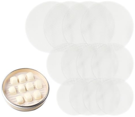 Pushiibee Tappetino in Silicone per Vaporiera, 12 Pezzi Inserti Rotondi Riutilizzabili, Tappetini Antiaderenti per Cottura a Vapore, Rete per Ravioli e Dim Sum, 3 Misure per Casa e Ristorante