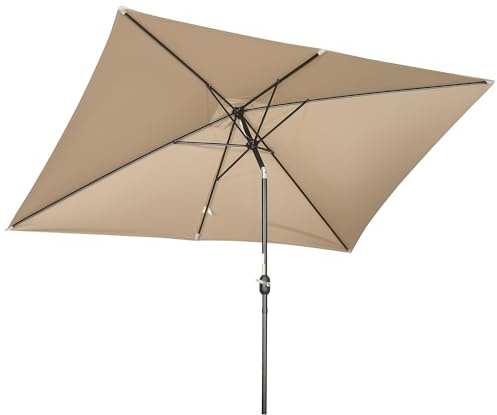 Outsunny Ombrellone da Giardino 2x3 m Inclinabile con Manovella, Ombrellone da Esterno con 6 Stecche in Metallo e Poliestere 180g/㎡, per Cortile, Terrazza e Balcone, Protezione UV, Cachi
