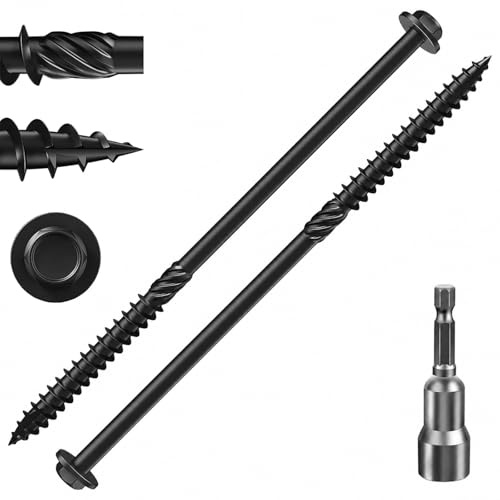 Tornillos hexagonales para madera con brida, 50 unidades, 6,7 x 150 mm | Tornillos negros con llave de tubo, tornillos de madera para estructuras de techo, terrazas y tornillos de construcción