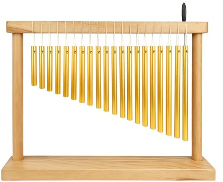 YIERM 20-Note Bar Chime 20 Tones Single-row Musical Percussion Instrument with Rich Tone Gold Table Wind Chime with Mallet Desktop Hand Instrument Wood Stand Stick for Office Decoration,28 * 6 * 30cm