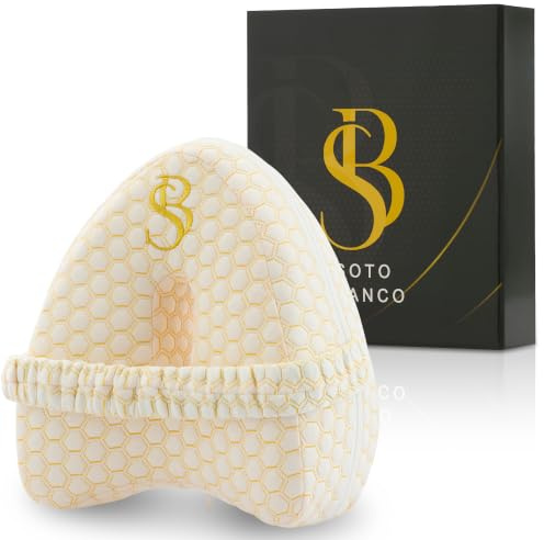 SOTO BLANCO SB Almohada de Piernas Viscoelastica para Dormir de Lado Transpirable y Lavable | Cojin de Rodillas con Cinta Adaptable y Funda de Tejido Bambú