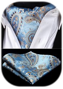HISDERN Corbata Ascot Hombre Elegante Azul Claro Paisley Conjuntos de Corbatas y Pañuelos Seda el Cuello Hombres para Fiesta Business Boda