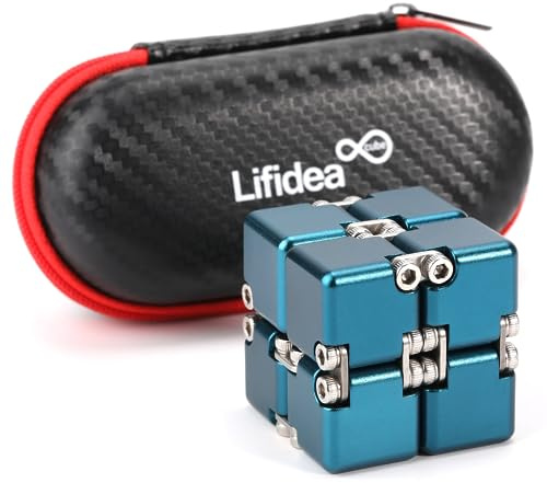 Lifidea Cubo in lega di alluminio (6 colori), giocattolo portatile da scrivania, con custodia fresca, cubo magico per alleviare lo stress, l'ansia, l'ADHD, disturbo ossessivo compulsivo, per bambini e