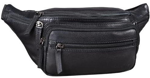 STILORD 'Zion' Vintage Gürteltasche Echtleder als Bauchtasche Umhängetasche oder Brusttasche Cross-Body Bag Hüfttasche Männer Damen Handy Festival Leder, Farbe:Obsidian schwarz