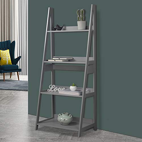 URBNLIVING Modena 4 Tier Wooden Ladder Storage Rack Display Stand Shelving Unit Bedroom (Grey)