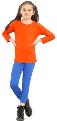 Hamishkane Barn långärmad skola t-shirt, vanlig rund hals stretchiga flickor långärmade toppar, avslappnade och bekväma barn T-shirts - pojkar och flickor skoltröjor, NEONORANGE, 11-12 År