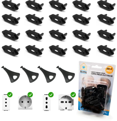 Homy Kit 20 Copriprese di Sicurezza Corrente Elettrica per Bambini Copri Presa Elettriche Italiane Universali Shuko Set Neonato Copripresa Schuko Protezione Prese Casa Antiscossa Bimbi (Nero)