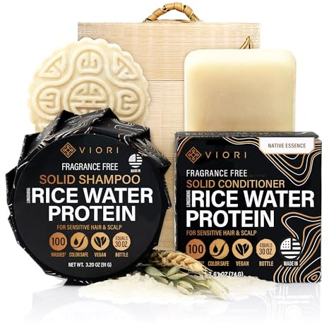 Viori Unscented Shampoo & Conditioner Set + Bamboo Holder, Native Essence