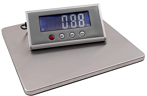 MC POWER PW-200 - Bilancia digitale per pacchetti, portata 200 g, 200 kg, superficie di pesatura in acciaio inox (27 x 27 cm), display separato, per funzionamento a batteria e a rete