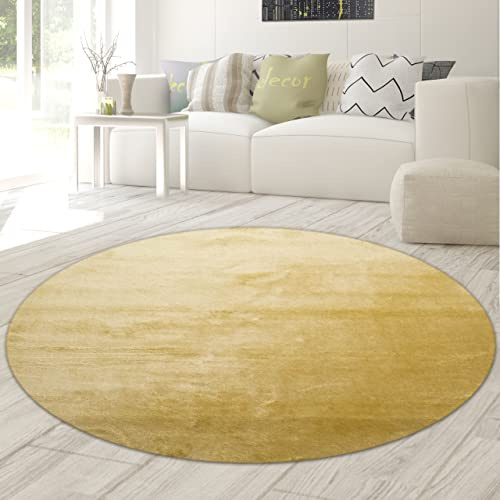 Teppich-Traum Tappeto Shaggy Soggiorno Flokati Pelo Alto e Lungo Morbido - in Oro - bassa manutenzione, 200 cm rotondo