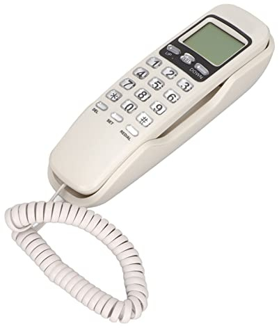 Sladdtelefon, Skrivbordstelefon för Hemmakontor med LCD-skärm, Stödblixtfunktion, Redlal-funktion, Valbart Ringljud, Kalender, Fast Telefon för Hemmakontor(Vit)