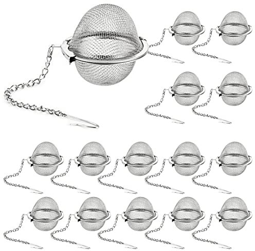 GOYADA 15 Pcs 2 Inch Tea Strainer Ball, Stainless Steel Tea Infuser, Tea Strainer Fine Mesh with Extend Chain Hook for Loose Tea, Rose, Spices & Seasonings