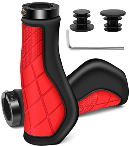 REETEE Fahrradgriffe Ergonomisch MTB Griffe rutschfest Gummi Lenkergriffe Fahrrad, Fahrradlenkergriffe für 22.2 mm E-Bike, Trekkingrad, Mountainbike, Scooter Fahrrad Griffe (Rot)