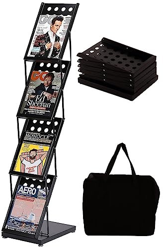 WERTIUNG Broschüre Magazin Katalog Literatur Display, Literatur Katalog Rack mit Tragetasche, faltbare Magazin Stand für Büro Einzelhandelsgeschäft und Ausstellung Messe, 4 Taschen (schwarz)