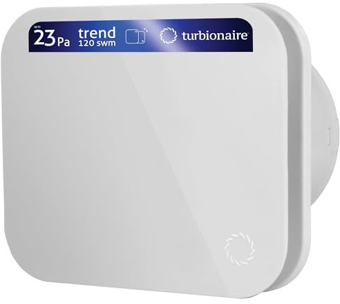 Turbionaire Abluftventilator TREND 120 SWM, für Badezimmer, Küche, Wand/Decke, mattweiße Frontplatte, Durchmesser 120 mm, 120 m³/h, 23 Pa, Rückschlagventil, geräuschlos 39 dB, IPX4