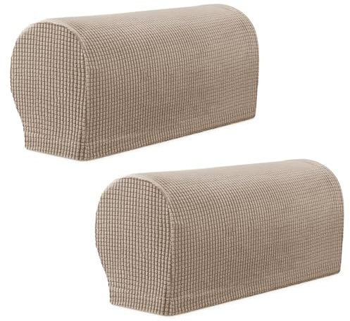 YancLife Armrest Chair Covers, Set of 2 Stretch Armchair Covers for Arms，Spandex Polyester Sofa Arm Caps Non Slip Armrest Covers Chairs Armchairs Couches Recliner for Furniture Protector (Sand Color)