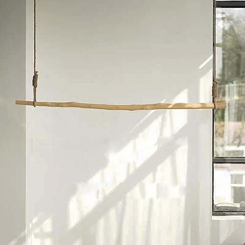 Holz Hängegarderobe, Natur Hochwertiges Baumwoll Seil, Kleiderstange Deckenmontage, Vintage Industrial, Hängend & Höhenverstellbar, 80CM, 100CM, 120CM