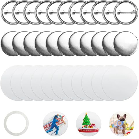 SIYINGSAERY 250 Sets Blank Button Making Supplies - 32mm Metal Button Badge Parts DIY Kit Including Metal Shells, Back Cover, Clear Film and Gasket for Craft Party Gifts (1.26inch)