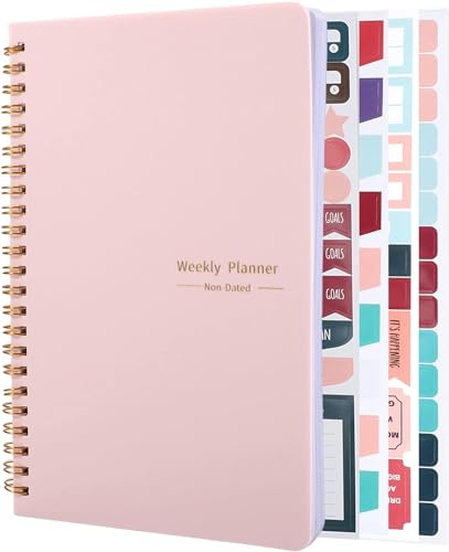 Undated Weekly Planner with Habit Tracker, 52 Weeks To Do List Notebook A5 Weekly Goal Planner with Spiral Binding & Stickers Home Work School Supplies for Women Girls 8.2 x 5.7 - Pink
