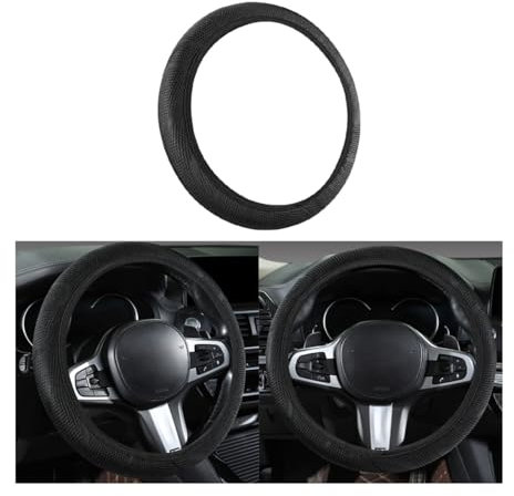 Adunsiaoto Copertura Volante Dell'auto Elastica E Traspirante, Copertura Antiscivolo Volante Dell'auto Senza Anello Interno, Coprivolante in Microfibra Antiscivolo in Seta Di Ghiaccio(Nero)