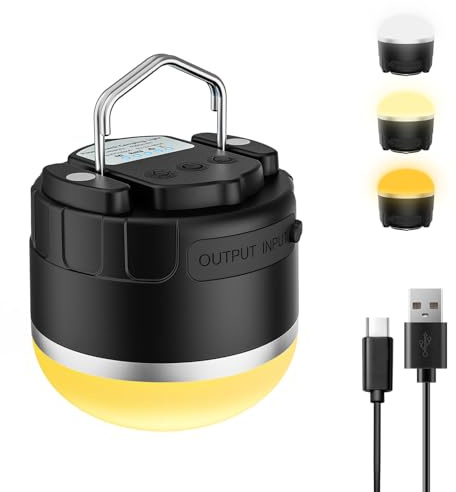 Wiederaufladbare LED Campinglampe, Camping licht Mini Tragbare Handlampe mit 4000mAh Akku, 3 Farbe, IP65 wasserdichte camping lampen, Magnet,Campingleuchte Zeltlampe für Camp, Wandern, Notfall usw.
