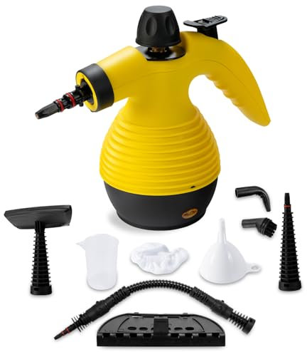 SOARS Dampfreiniger Handgerät mit 9 Zubehör, Dampfdruck: 3 bar, Max. 135 ℃, Aufheizzeit: 3-5min., Leistung: 1050W, Wassertank: 350 ml, Handdampfreiniger für Teppiche, Boden, Fenster