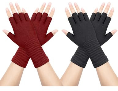 Kiiwah 2 Paar Unisex Handschuhe Fingerlose, Dehnbar Fingerhandschuhe Ohne Fingerkuppen, Half Finger Strickhandschuhe Verlängern Handgelenk Handschuhe Winter für Damen Herren