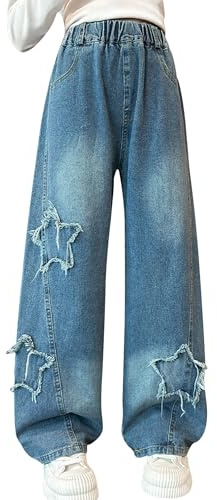 SEAUR Jeans Gamba Larga Ragazza Mode Cargo Pantaloni in Denim Baggy Y2K Bambine Streetwear 10-11 Anni