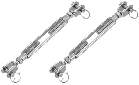 sourcing map 2Pcs M8(5/16) Jaw and Jaw Turnbuckles Wire Rope Tension, 304 Stainless Steel Turnbuckle Adjustable Cable Tensioner for Shade Sail, Clothesline, 2100 lbs Working Load Limit