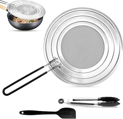 Paraschizzi, Padella Paraspruzzi in Acciaio Inox con Manico, Coperchio Antischizzo Diametro 30cm, Coperchi Antischizzo Cucina, con Pieghevole Manico, per padelle Diametro 20, 24, 28 cm