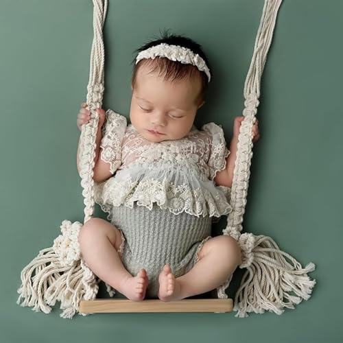 Xanewza Balançoire pour Bébé Nouveau-Né - Balançoire en Bois, Petite Balançoire en Bois, Accessoires de Séance Photo pour Bébé, Accessoires de Studio