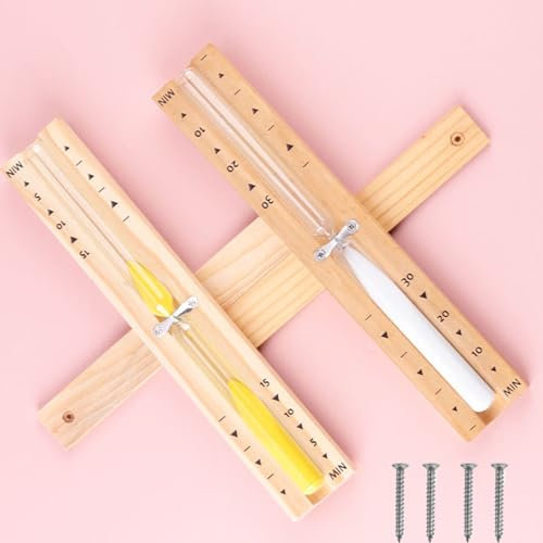 CHSG 2PCS Horloge Sauna en Bois, 15 Minutes en Bois De Pin pour Séance De Sauna Hammam Spa, Accessoire Minuteur Détente Bain Vapeur, Sauna en Bois De Sauna Minuteur Sablier Rotatif(Blanc + Jaune)