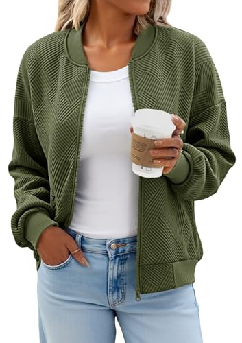 Tankaneo Womens Bomber Jacket Zip Up Casual Jackets Lightweight Trendy Outerwear Coat with Pockets