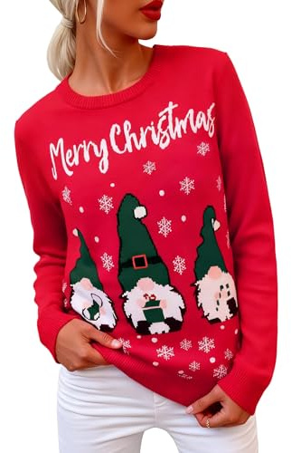 Terecey Maglione Natalizio Donna Maglioni Natalizie Inverno Caldo Maglioni Natale a Maniche Lunga Maglione Natalizio Girocollo Pullover Natalizi Lavorato a Maglia di Babbo Natale S-XXL