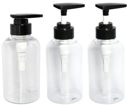 Rieoany Distributeur de Savon 300ml Lot de 3, Flacon Pompe Rechargeable pour Shampoing Gel Douche, Dispensateur Liquide Transparent Cuisine Salle de Bain