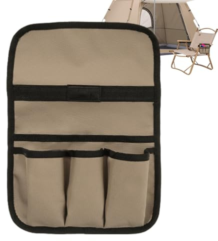 Borsa per bracciolo per sedia da campeggio, a doppio strato, con portabicchieri, borsa portaoggetti laterale per libri, riviste, telefoni, bottiglie di bevande, campeggio all'aperto, gite in spiaggia