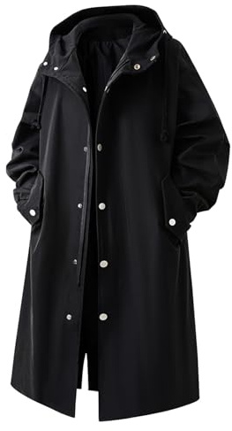 Celanisai Manteau de pluie pour homme - Imperméable - Long - Trench - Léger et chaud - Veste de mi-saison - Avec poches - Couleur unie - Coupe ample - Trench - Coupe-vent - Vestes de moto - Veste de