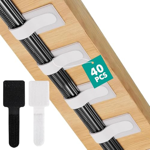 YangShion 40 pezzi cable management, organizzatore del cavo sotto la scrivania, nylon riutilizzabile gestione del cavo per la scrivania, portacavi autocollante tavolino letto, cavi di carica