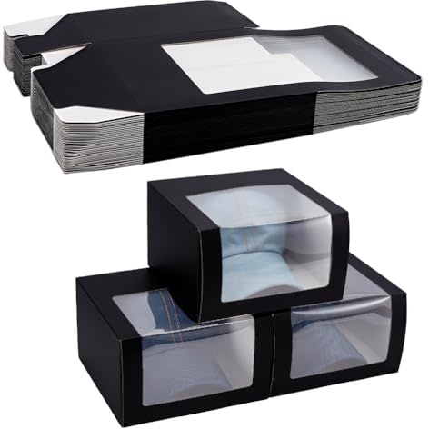 UNICRAFTALE 30 Cajas De Sombreros Clásicas Con Ventana 19.5x12x19.5cm Para Almacenar Gorras De Béisbol De Papel Regalo Apilables Expositor Para Gorra Snapback De Papa Plegable Embalaje