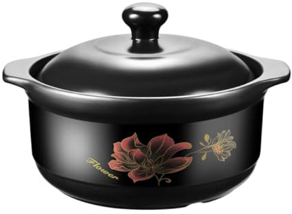 MOKKHNB Olla de Cerámica para Sopa y Guiso de Pollo, Cazuela de Barro Diseño Elegante, Capacidad 1,6 Litros, Compatible Cocinas Eléctricas Gas, Adecuado para Comidas Caseras